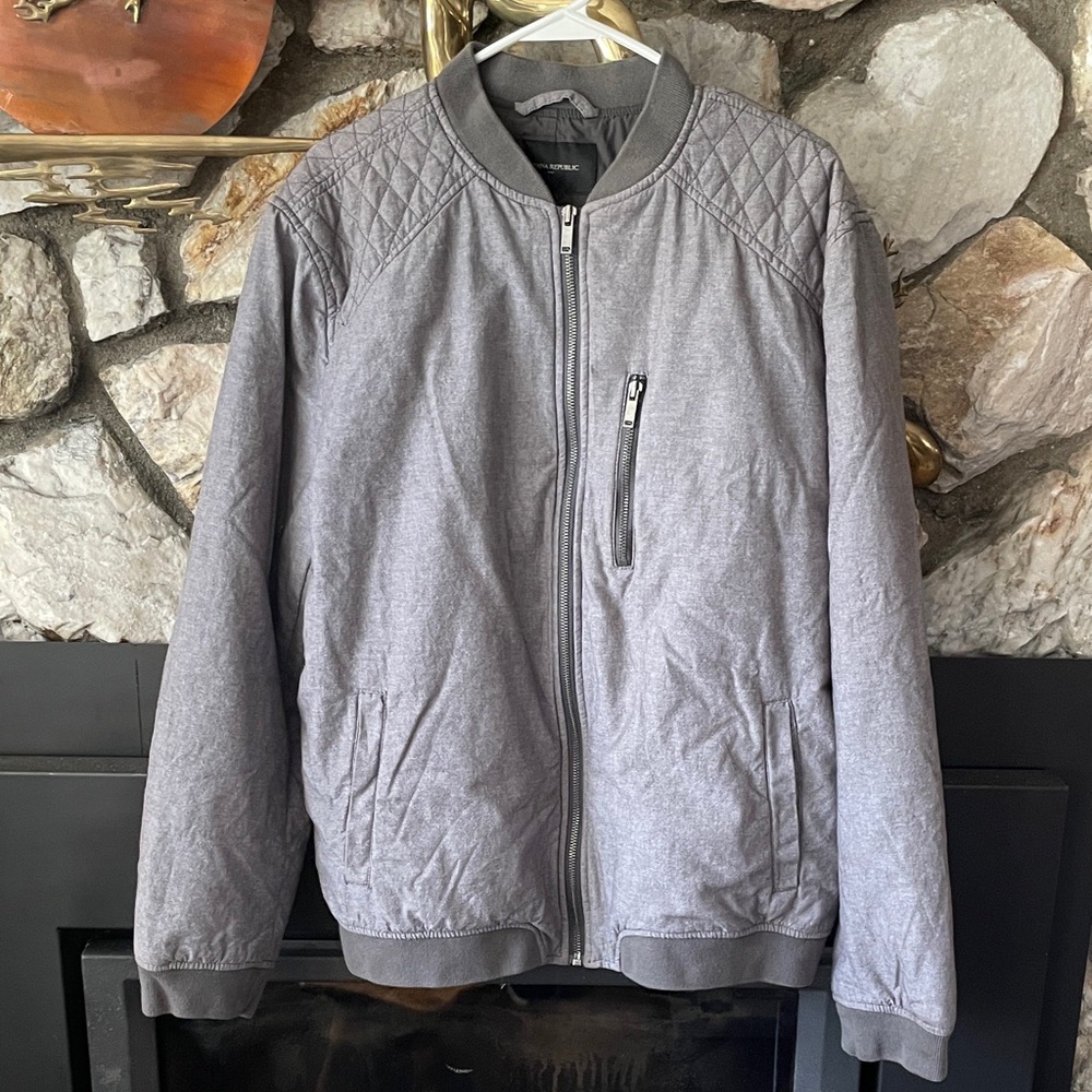 Banana Republic Gray Quilted-Shoulder Bomber Jacket